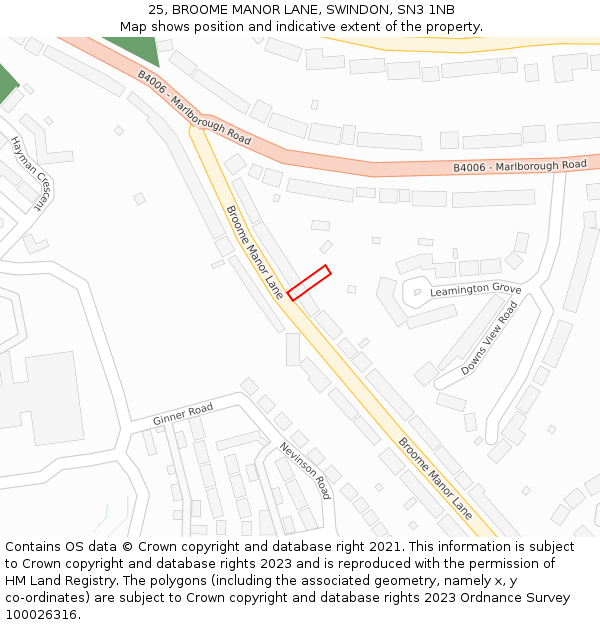 25, BROOME MANOR LANE, SWINDON, SN3 1NB: Location map and indicative extent of plot