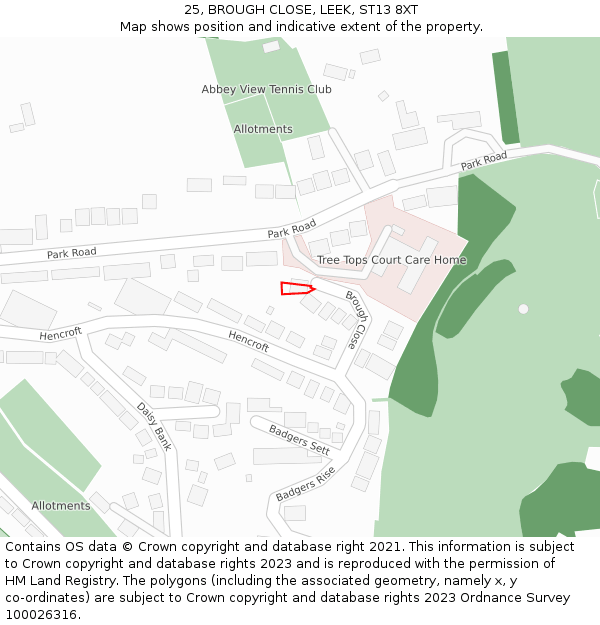 25, BROUGH CLOSE, LEEK, ST13 8XT: Location map and indicative extent of plot