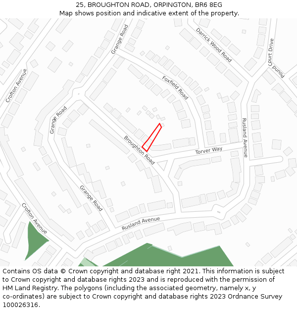 25, BROUGHTON ROAD, ORPINGTON, BR6 8EG: Location map and indicative extent of plot