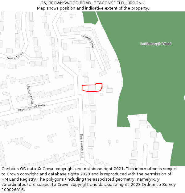 25, BROWNSWOOD ROAD, BEACONSFIELD, HP9 2NU: Location map and indicative extent of plot
