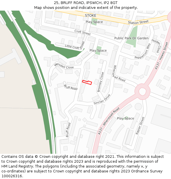 25, BRUFF ROAD, IPSWICH, IP2 8GT: Location map and indicative extent of plot