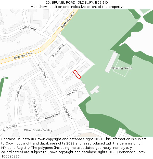 25, BRUNEL ROAD, OLDBURY, B69 1JD: Location map and indicative extent of plot