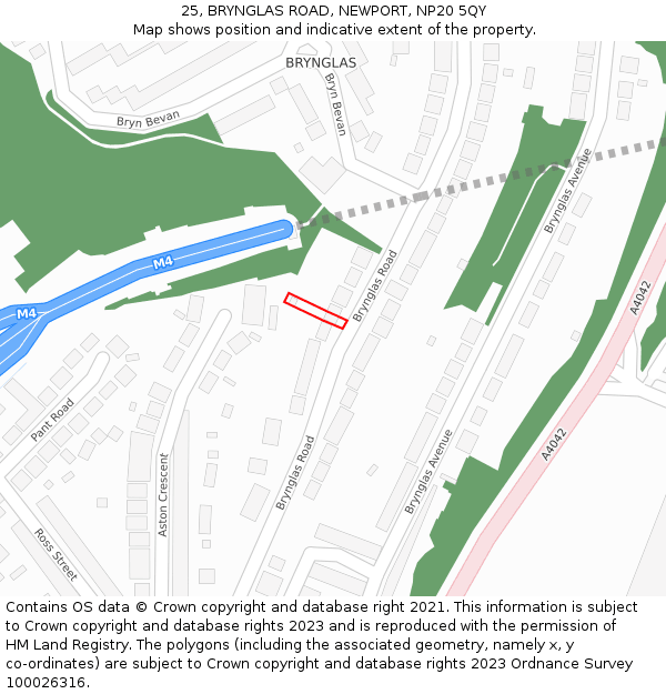 25, BRYNGLAS ROAD, NEWPORT, NP20 5QY: Location map and indicative extent of plot