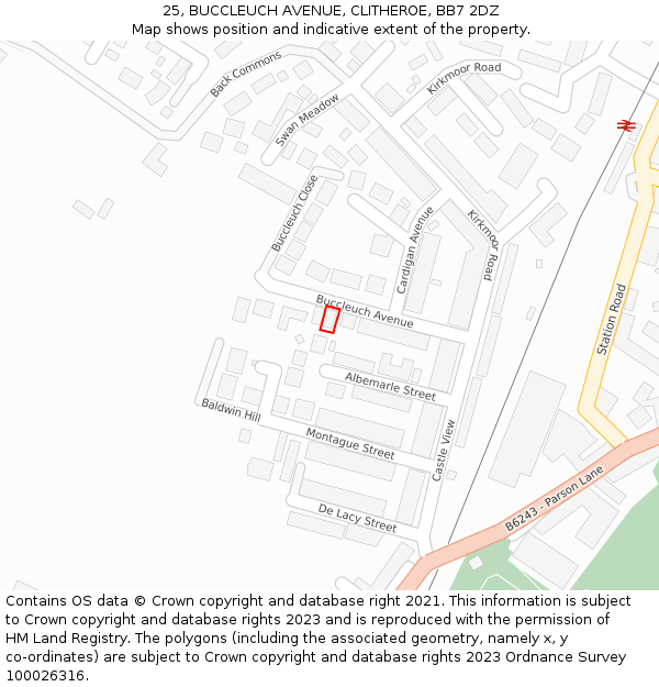 25, BUCCLEUCH AVENUE, CLITHEROE, BB7 2DZ: Location map and indicative extent of plot
