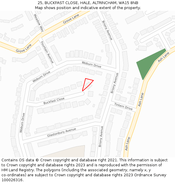 25, BUCKFAST CLOSE, HALE, ALTRINCHAM, WA15 8NB: Location map and indicative extent of plot