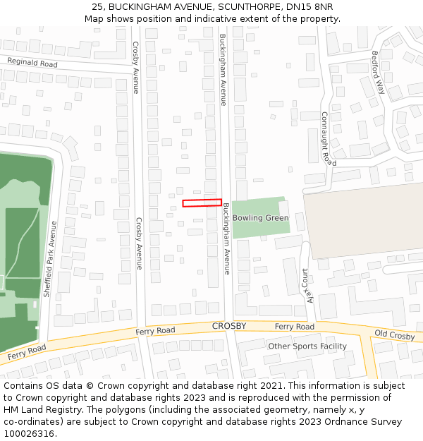 25, BUCKINGHAM AVENUE, SCUNTHORPE, DN15 8NR: Location map and indicative extent of plot