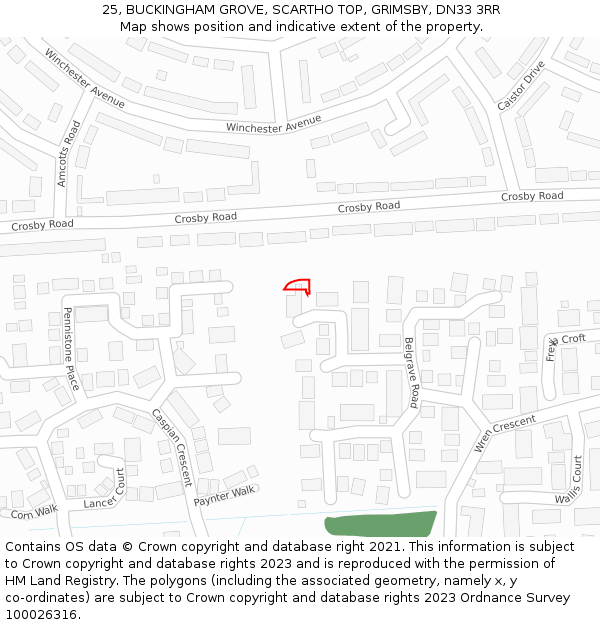 25, BUCKINGHAM GROVE, SCARTHO TOP, GRIMSBY, DN33 3RR: Location map and indicative extent of plot
