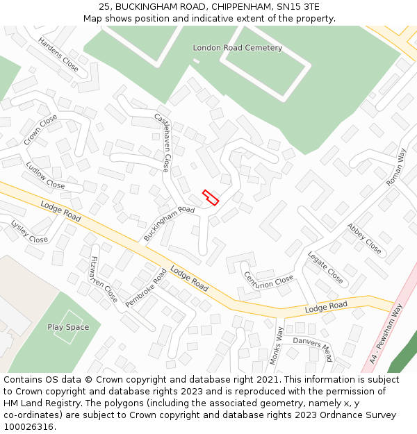 25, BUCKINGHAM ROAD, CHIPPENHAM, SN15 3TE: Location map and indicative extent of plot