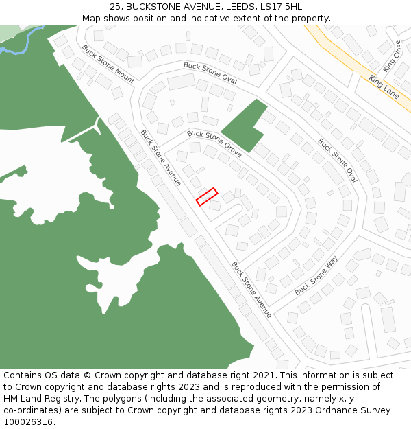 25, BUCKSTONE AVENUE, LEEDS, LS17 5HL: Location map and indicative extent of plot