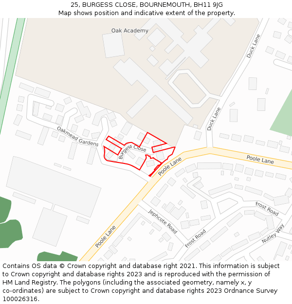 25, BURGESS CLOSE, BOURNEMOUTH, BH11 9JG: Location map and indicative extent of plot