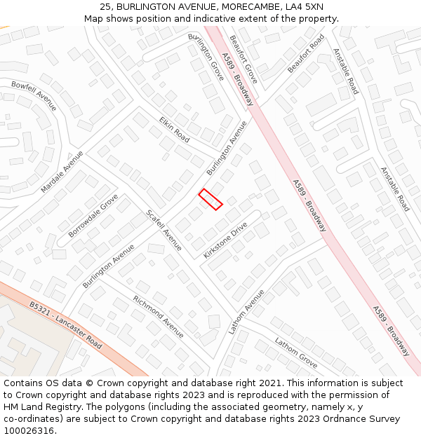 25, BURLINGTON AVENUE, MORECAMBE, LA4 5XN: Location map and indicative extent of plot
