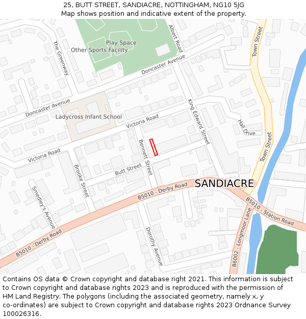 25, BUTT STREET, SANDIACRE, NOTTINGHAM, NG10 5JG: Location map and indicative extent of plot