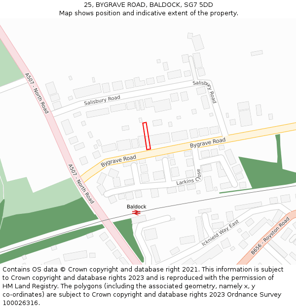 25, BYGRAVE ROAD, BALDOCK, SG7 5DD: Location map and indicative extent of plot