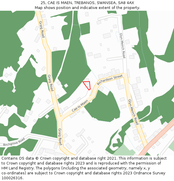 25, CAE IS MAEN, TREBANOS, SWANSEA, SA8 4AX: Location map and indicative extent of plot