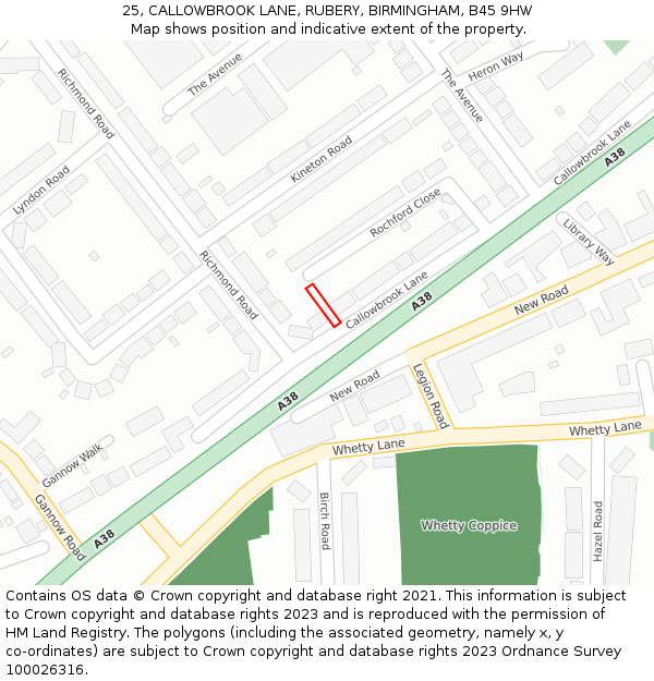 25, CALLOWBROOK LANE, RUBERY, BIRMINGHAM, B45 9HW: Location map and indicative extent of plot