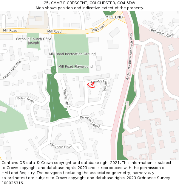 25, CAMBIE CRESCENT, COLCHESTER, CO4 5DW: Location map and indicative extent of plot