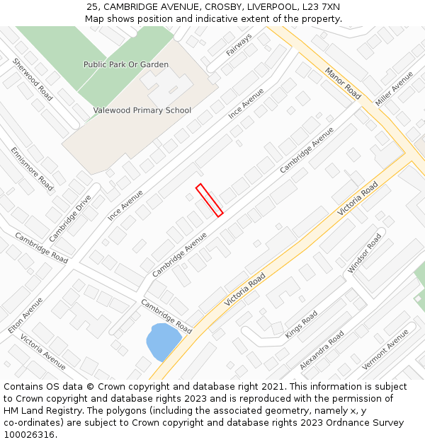25, CAMBRIDGE AVENUE, CROSBY, LIVERPOOL, L23 7XN: Location map and indicative extent of plot