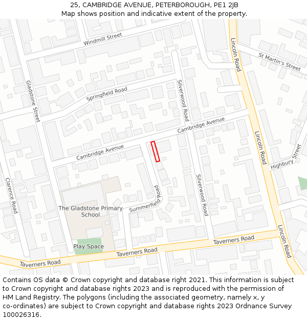 25, CAMBRIDGE AVENUE, PETERBOROUGH, PE1 2JB: Location map and indicative extent of plot