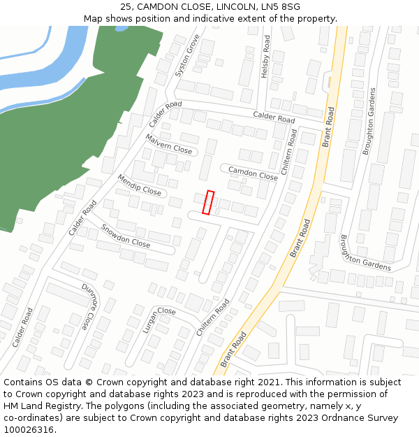 25, CAMDON CLOSE, LINCOLN, LN5 8SG: Location map and indicative extent of plot