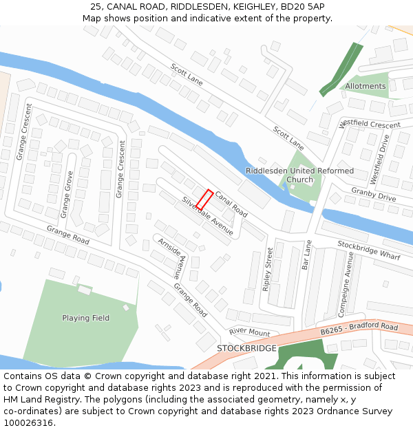 25, CANAL ROAD, RIDDLESDEN, KEIGHLEY, BD20 5AP: Location map and indicative extent of plot