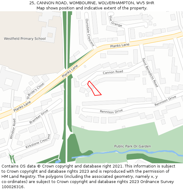 25, CANNON ROAD, WOMBOURNE, WOLVERHAMPTON, WV5 9HR: Location map and indicative extent of plot