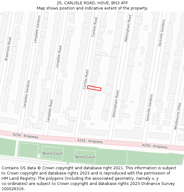 25, CARLISLE ROAD, HOVE, BN3 4FP: Location map and indicative extent of plot