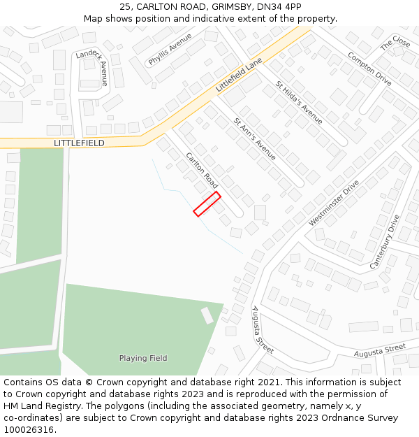 25, CARLTON ROAD, GRIMSBY, DN34 4PP: Location map and indicative extent of plot