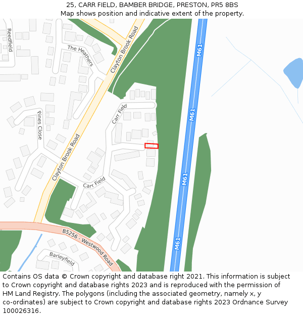 25, CARR FIELD, BAMBER BRIDGE, PRESTON, PR5 8BS: Location map and indicative extent of plot