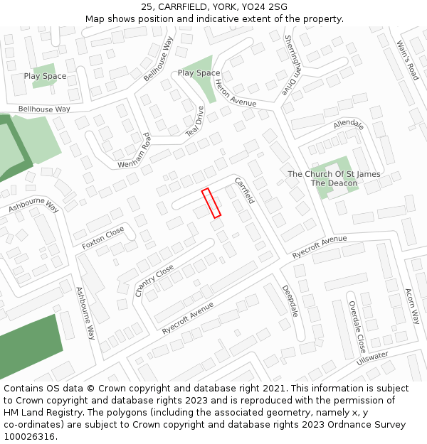 25, CARRFIELD, YORK, YO24 2SG: Location map and indicative extent of plot