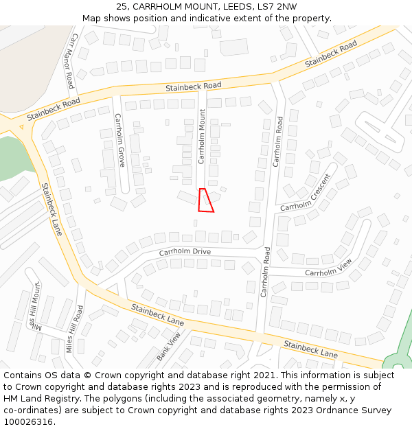 25, CARRHOLM MOUNT, LEEDS, LS7 2NW: Location map and indicative extent of plot