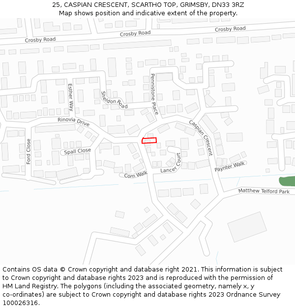 25, CASPIAN CRESCENT, SCARTHO TOP, GRIMSBY, DN33 3RZ: Location map and indicative extent of plot
