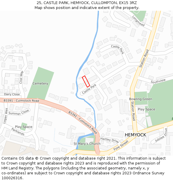 25, CASTLE PARK, HEMYOCK, CULLOMPTON, EX15 3RZ: Location map and indicative extent of plot