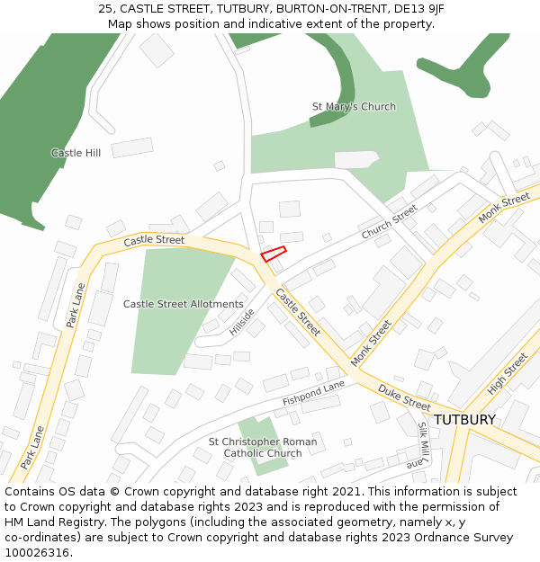 25, CASTLE STREET, TUTBURY, BURTON-ON-TRENT, DE13 9JF: Location map and indicative extent of plot