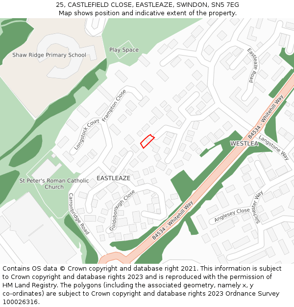 25, CASTLEFIELD CLOSE, EASTLEAZE, SWINDON, SN5 7EG: Location map and indicative extent of plot