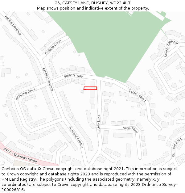 25, CATSEY LANE, BUSHEY, WD23 4HT: Location map and indicative extent of plot