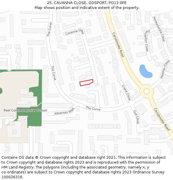 25, CAVANNA CLOSE, GOSPORT, PO13 0PE: Location map and indicative extent of plot