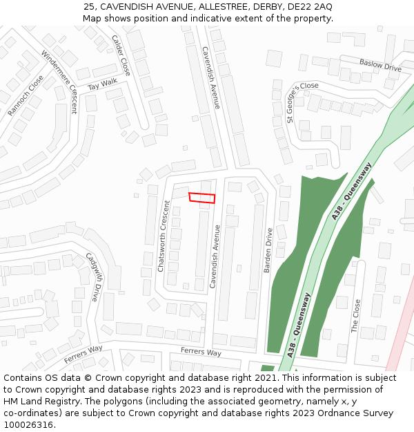 25, CAVENDISH AVENUE, ALLESTREE, DERBY, DE22 2AQ: Location map and indicative extent of plot