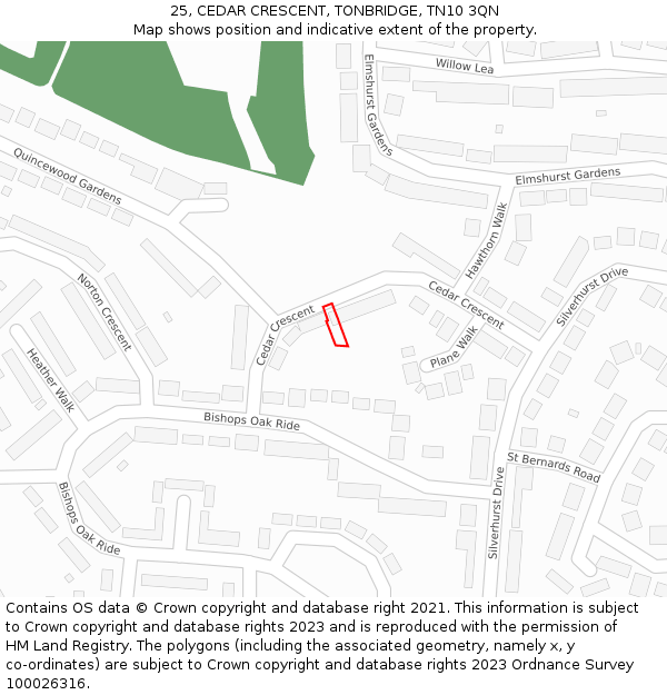 25, CEDAR CRESCENT, TONBRIDGE, TN10 3QN: Location map and indicative extent of plot