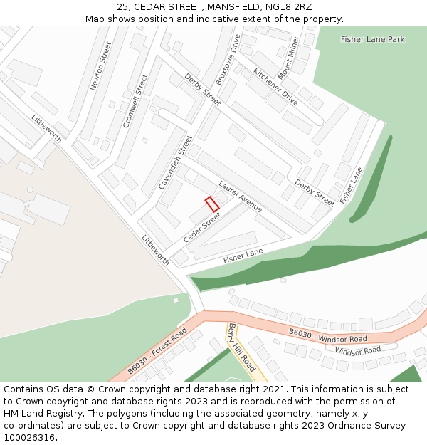 25, CEDAR STREET, MANSFIELD, NG18 2RZ: Location map and indicative extent of plot