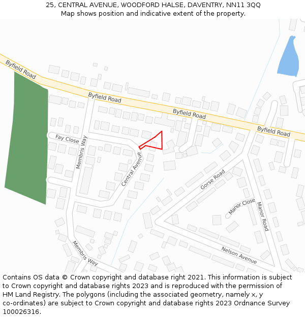 25, CENTRAL AVENUE, WOODFORD HALSE, DAVENTRY, NN11 3QQ: Location map and indicative extent of plot