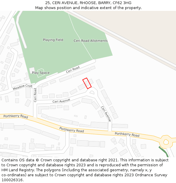25, CERI AVENUE, RHOOSE, BARRY, CF62 3HG: Location map and indicative extent of plot