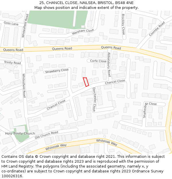 25, CHANCEL CLOSE, NAILSEA, BRISTOL, BS48 4NE: Location map and indicative extent of plot