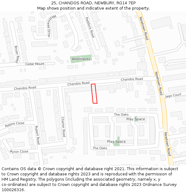 25, CHANDOS ROAD, NEWBURY, RG14 7EP: Location map and indicative extent of plot