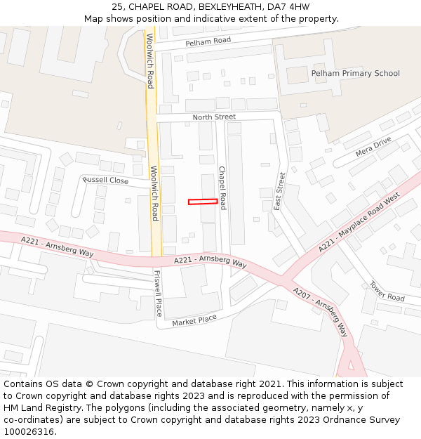25, CHAPEL ROAD, BEXLEYHEATH, DA7 4HW: Location map and indicative extent of plot