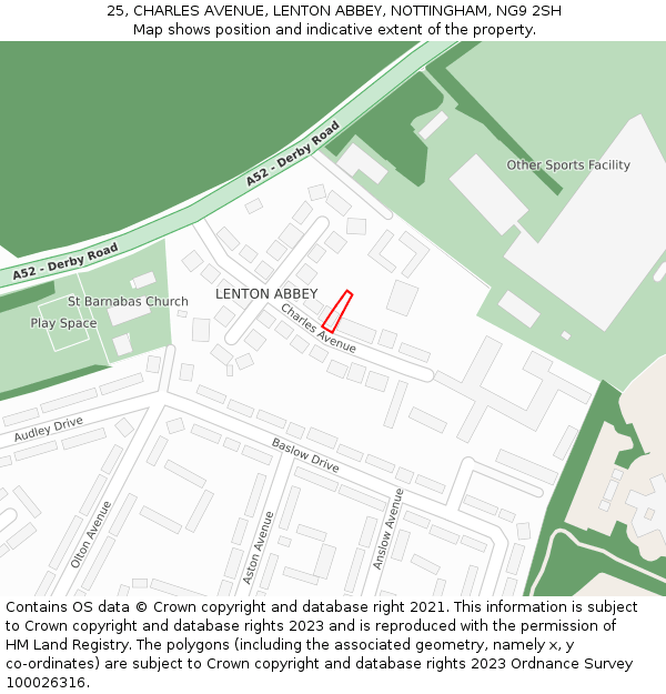 25, CHARLES AVENUE, LENTON ABBEY, NOTTINGHAM, NG9 2SH: Location map and indicative extent of plot
