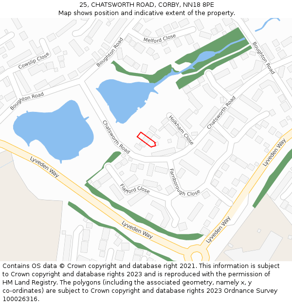 25, CHATSWORTH ROAD, CORBY, NN18 8PE: Location map and indicative extent of plot