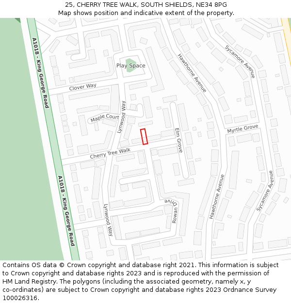 25, CHERRY TREE WALK, SOUTH SHIELDS, NE34 8PG: Location map and indicative extent of plot