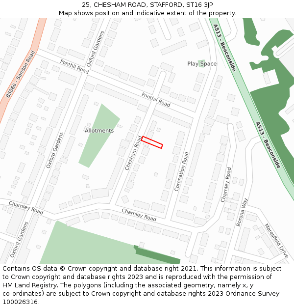 25, CHESHAM ROAD, STAFFORD, ST16 3JP: Location map and indicative extent of plot