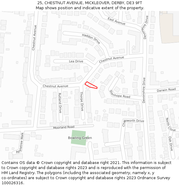 25, CHESTNUT AVENUE, MICKLEOVER, DERBY, DE3 9FT: Location map and indicative extent of plot