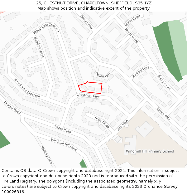 25, CHESTNUT DRIVE, CHAPELTOWN, SHEFFIELD, S35 1YZ: Location map and indicative extent of plot
